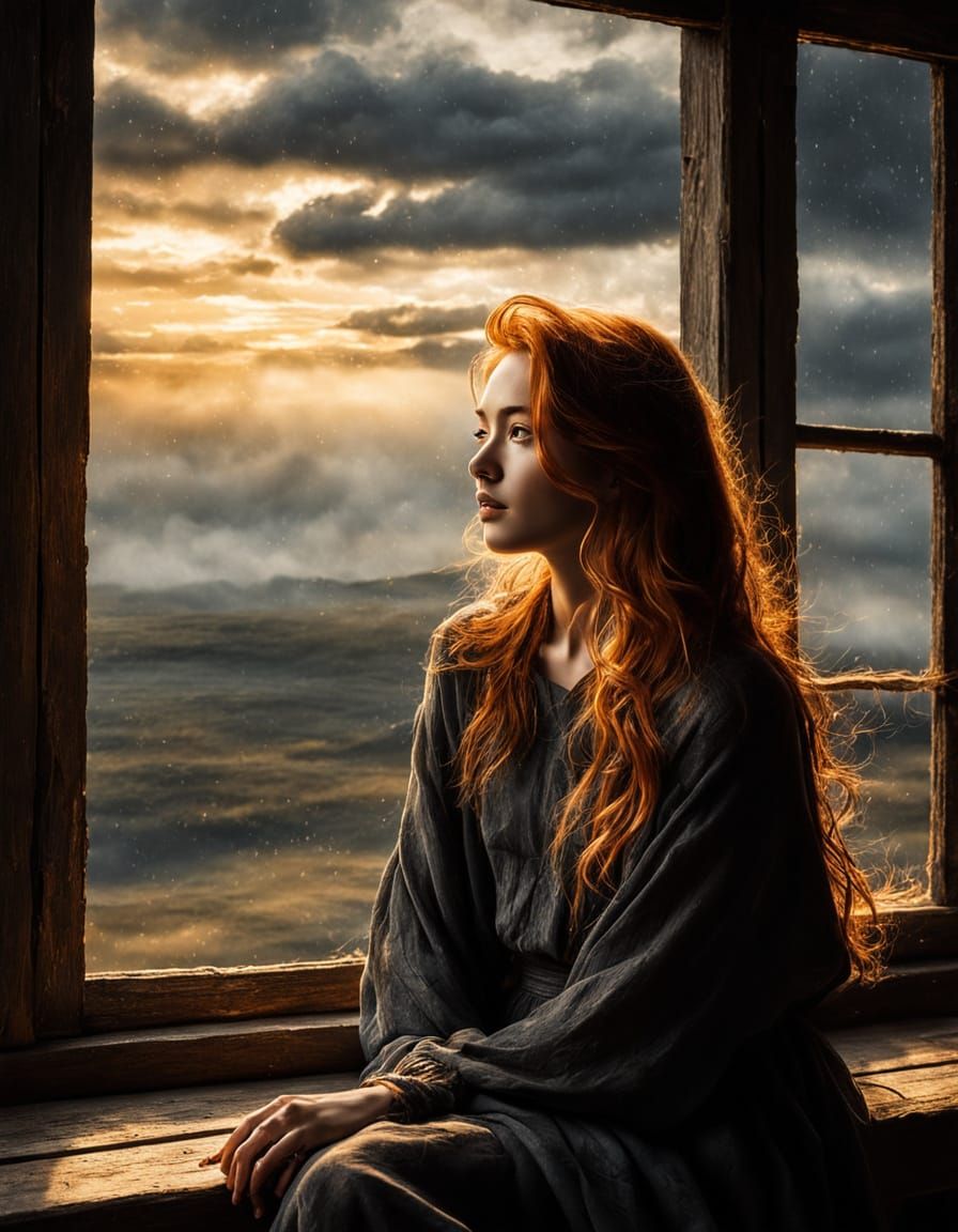 Fantasy Woman Sitting by the Window