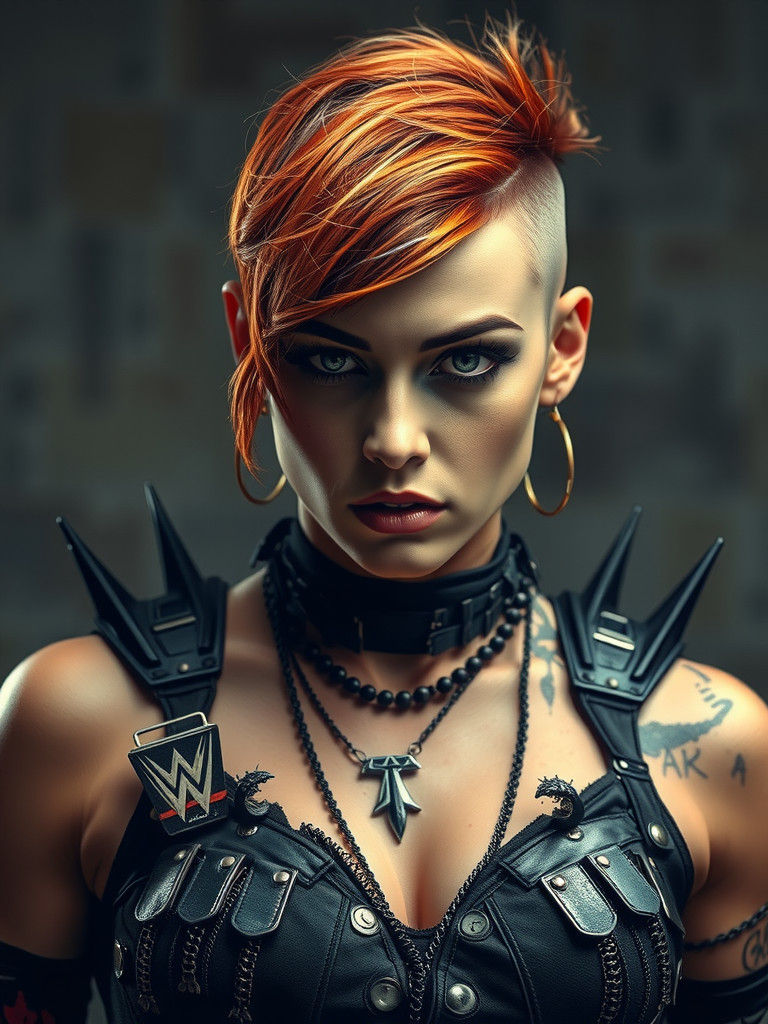 Rhea Ripley: Cyberpunk Champion with Intense Gaze