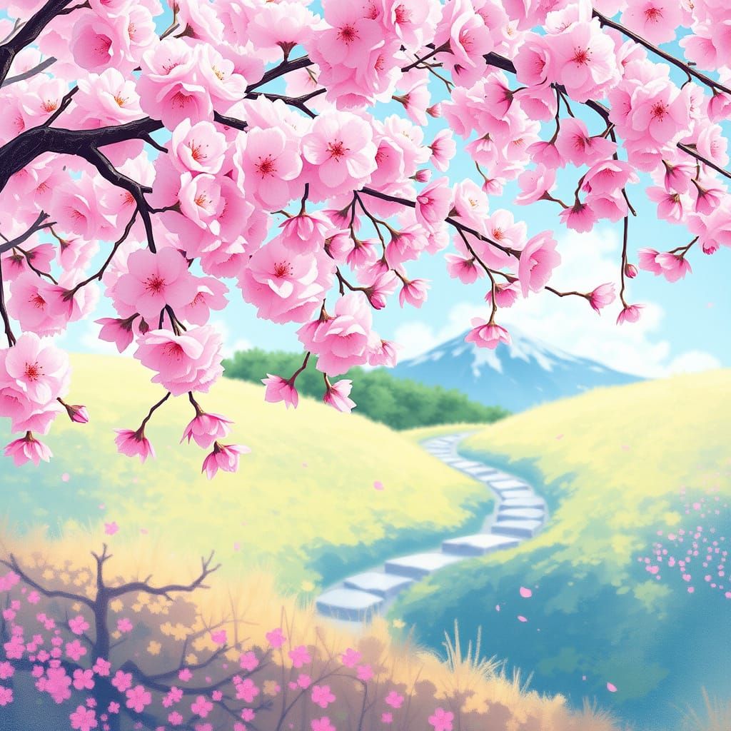 Cherry Blossoms in Spring: Dreamy Digital Painting