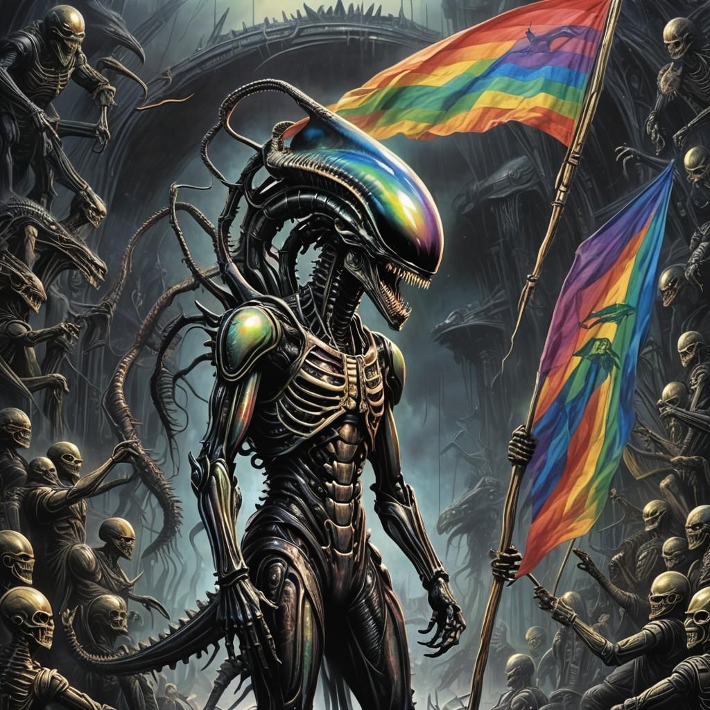 Rainbow Xenomorph Celebrates Pride, Biomechanical Art