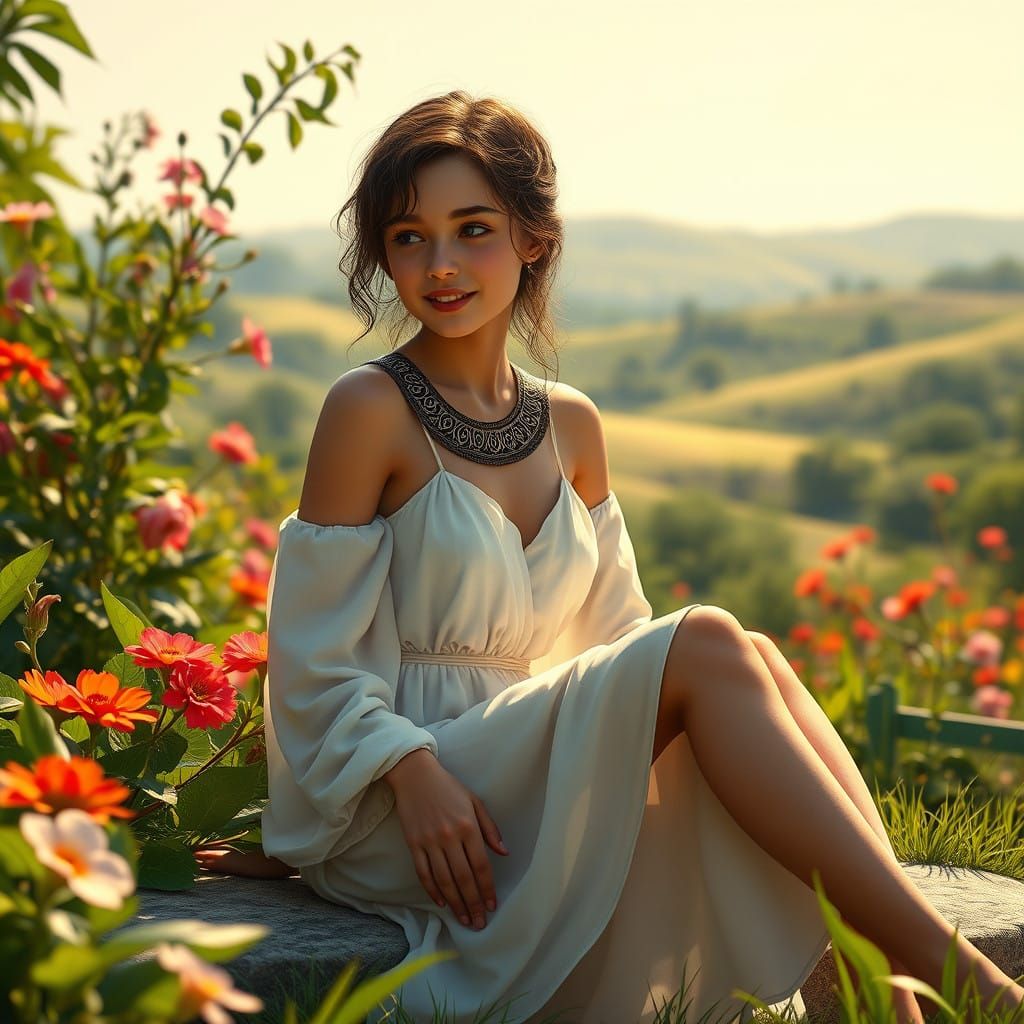 Mysterious Garden Goddess in Classical Greek Style