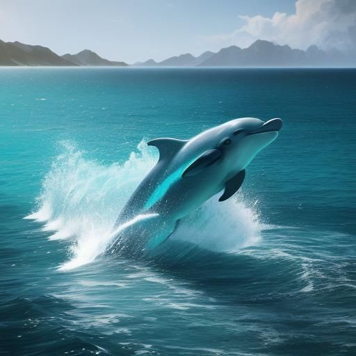 Dolphins Leaping in Vibrant Fantasy Landscape