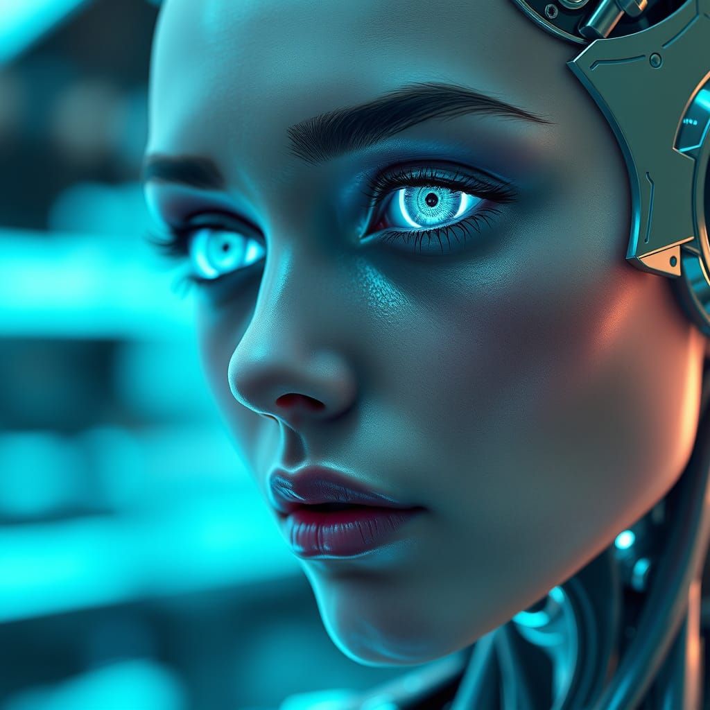 Cyborg Goddess in Neon Hues