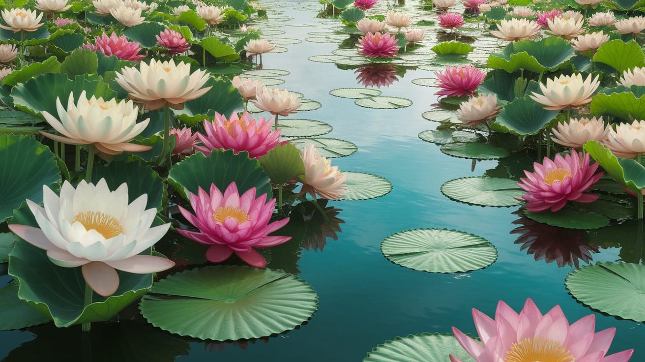 Serene Lotus Pond in Vibrant Colors