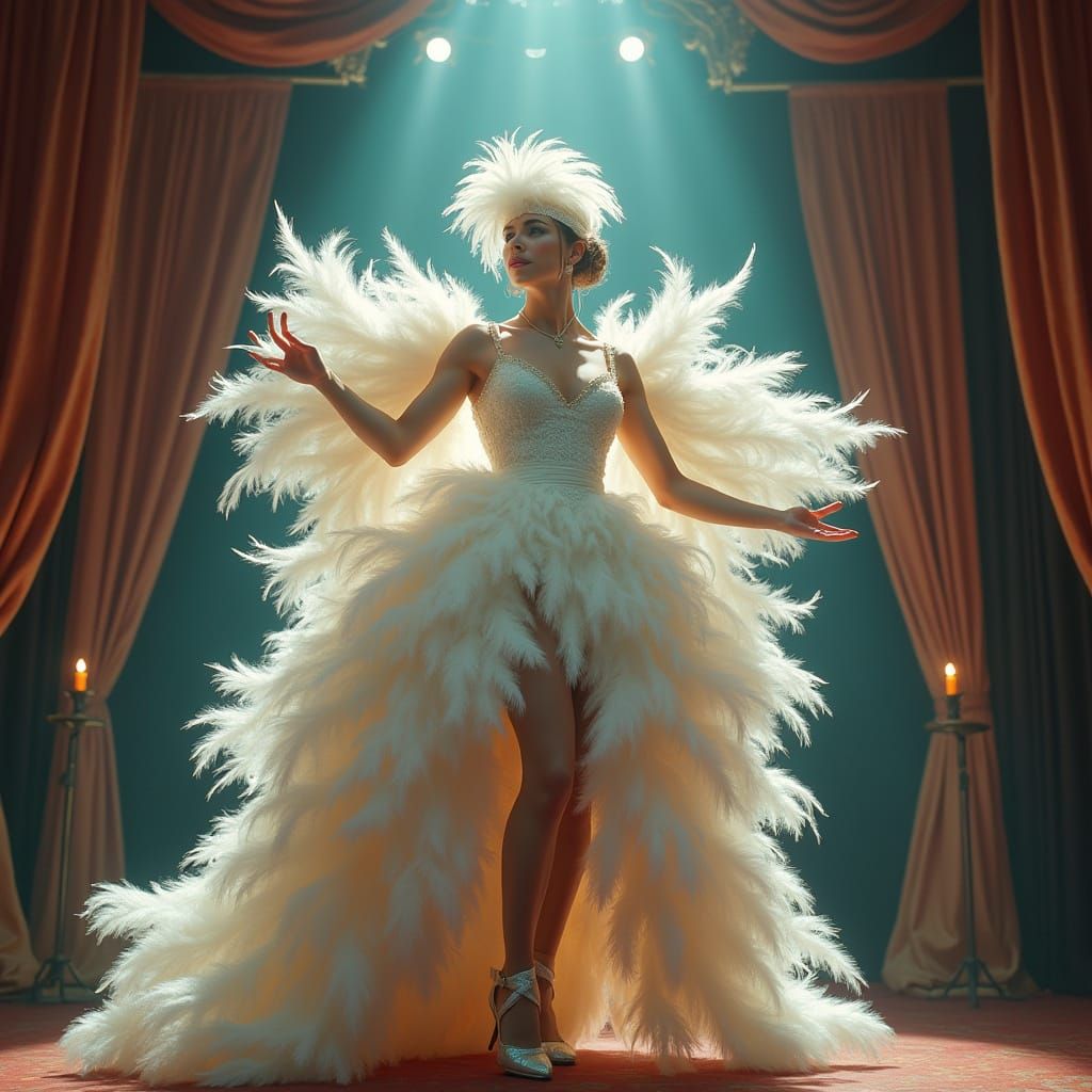 Vintage Showgirl in Dreamlike Art Deco Scene