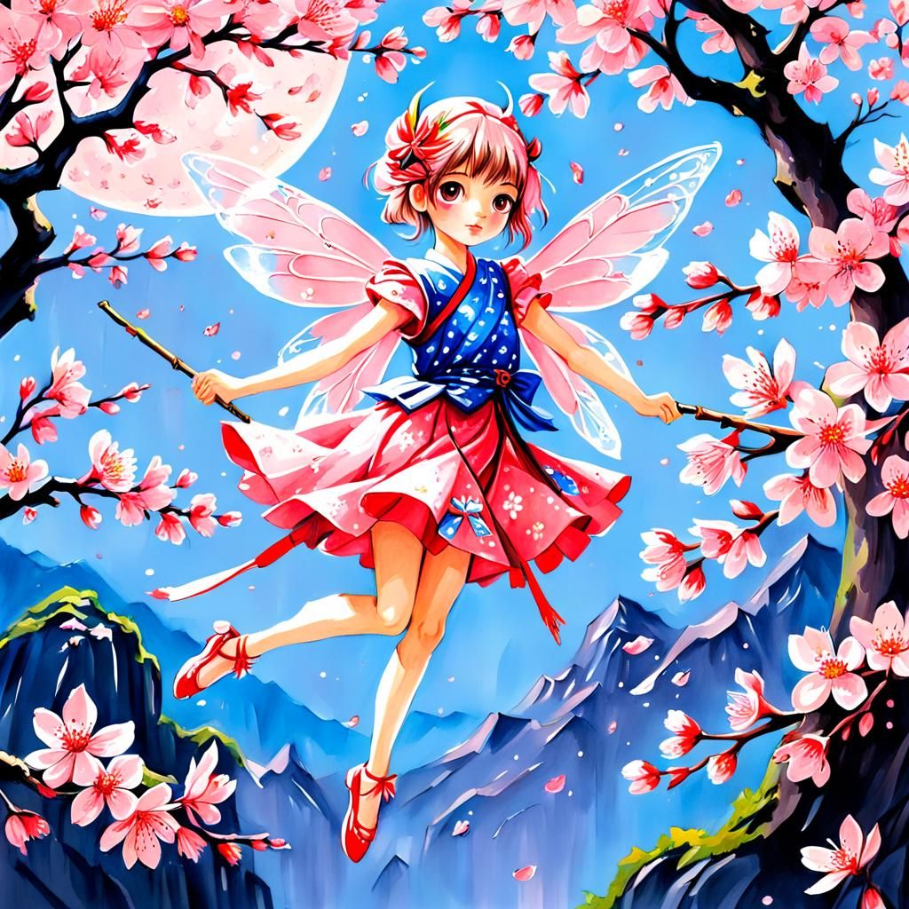 Sakura Fairy in Gouache Detailed Painting