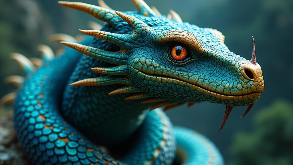 Colossal Serpent with Condor Head and Teal Aura