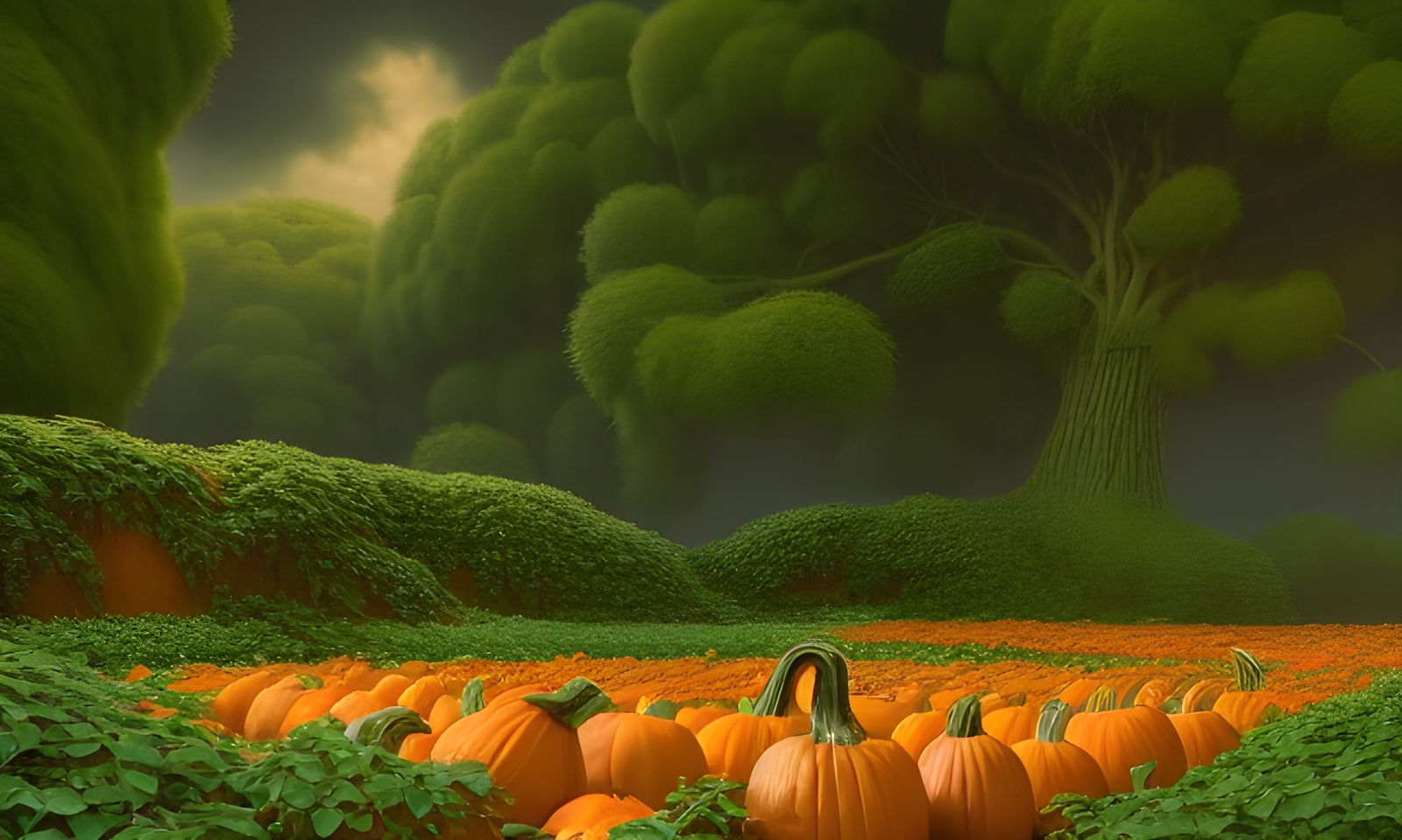 Lush Ivy Covers Detailed Pumpkin Pile in Photorealistic Pain...