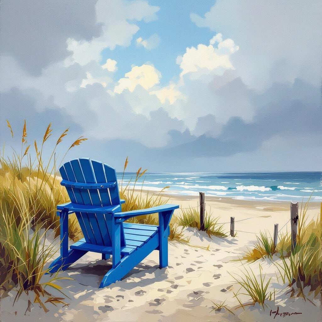 A wet on wet oil painting image of a sandy beach scene, a ma...
