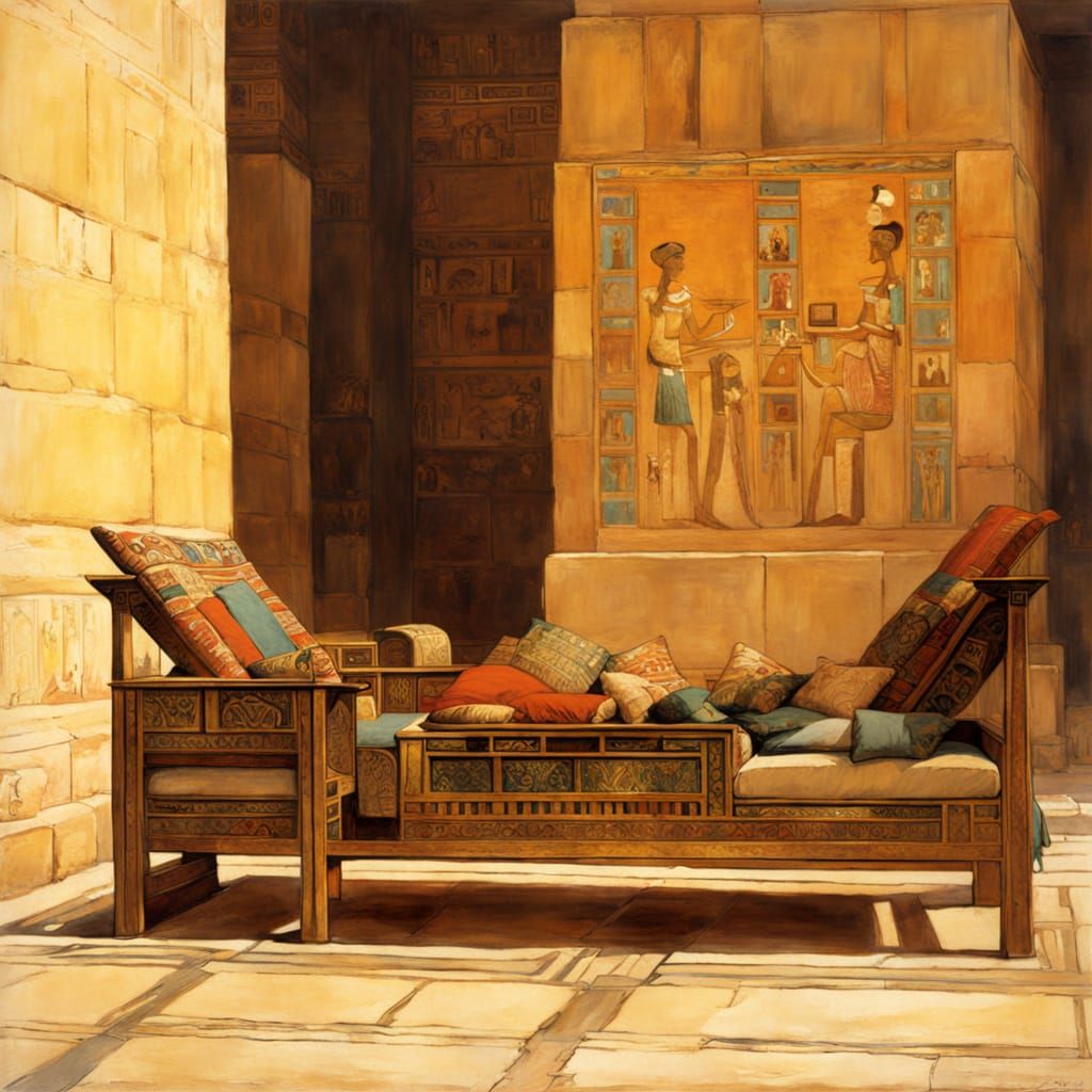 Ancient Egyptian Furniture on Sunny Patio