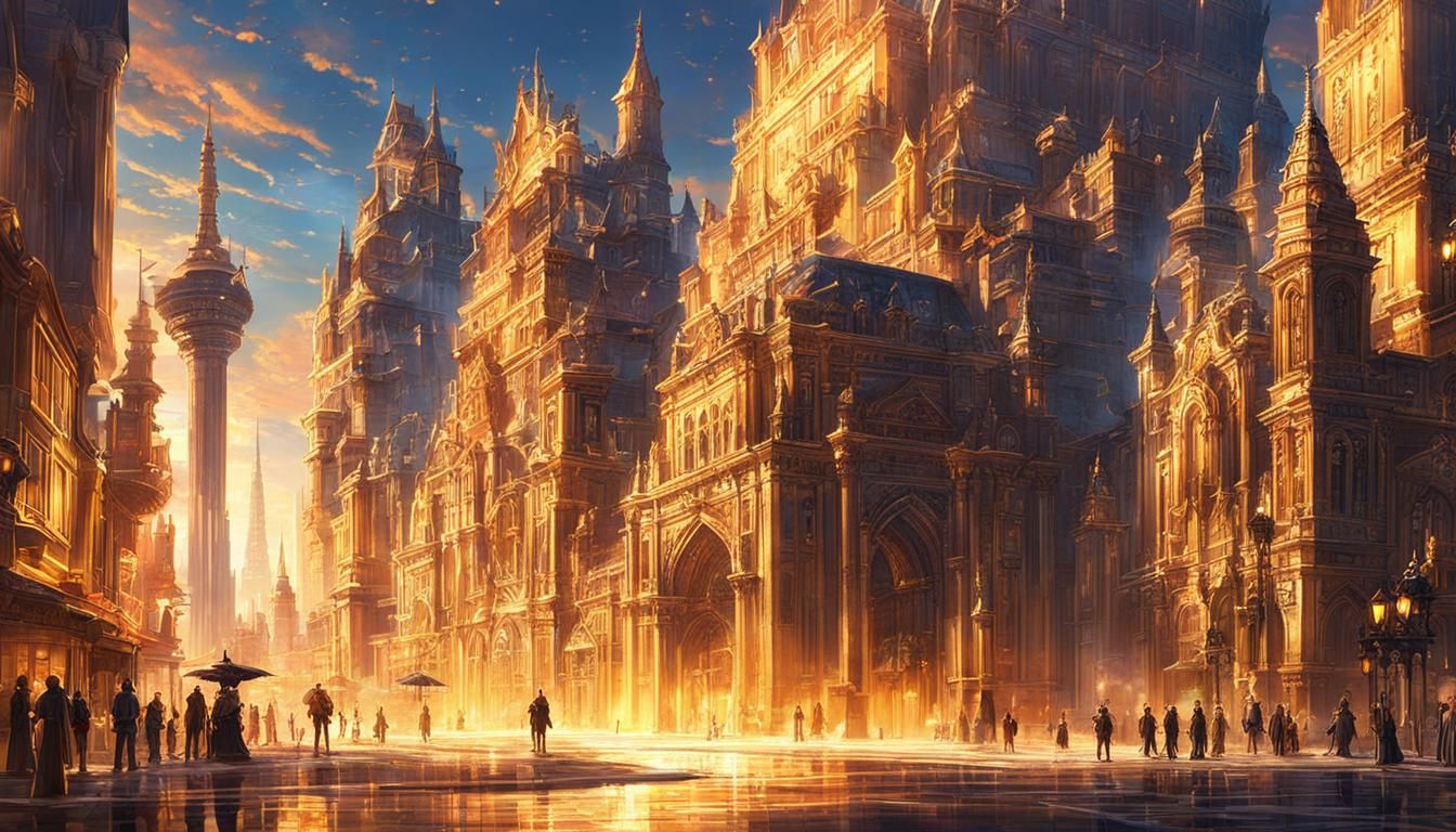 Anime Cityscape: A Golden Hour Fantasy