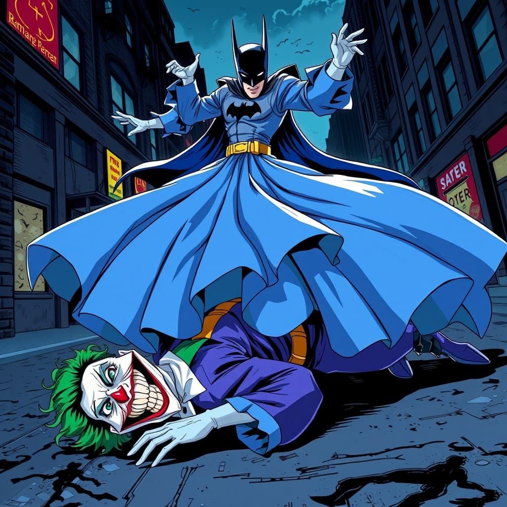 Elegant Dark Knight Dominates Clown Prince of Crime in Exagg...