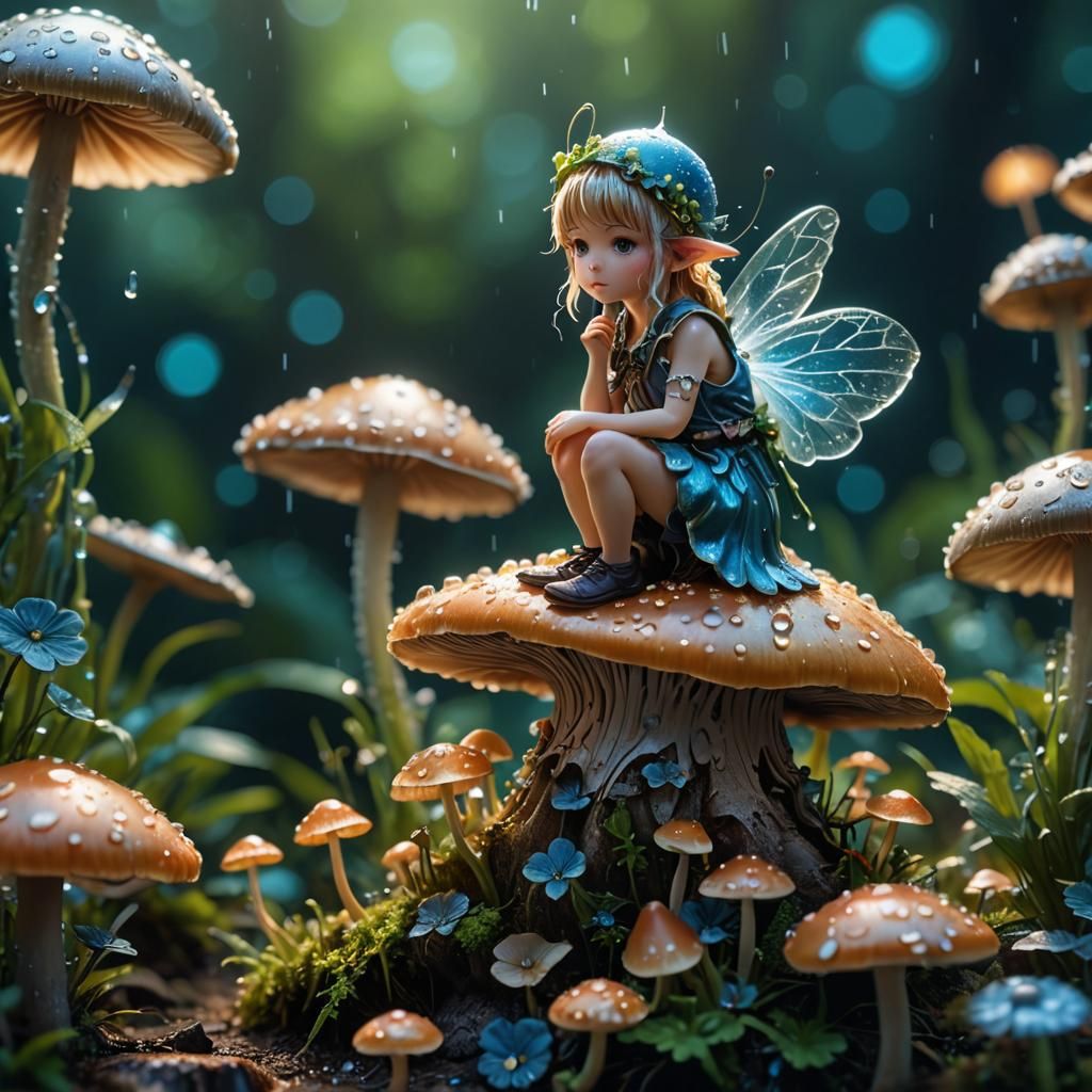 Macro Fairy on Mushroom, 3D Anime Art
