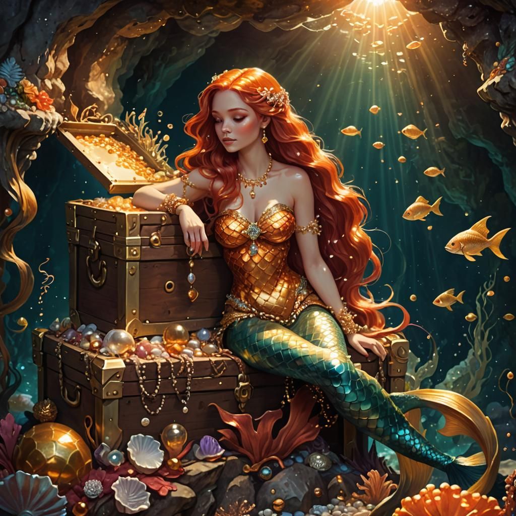 Underwater Mermaid Treasure Trove in Soft Fantasy Style