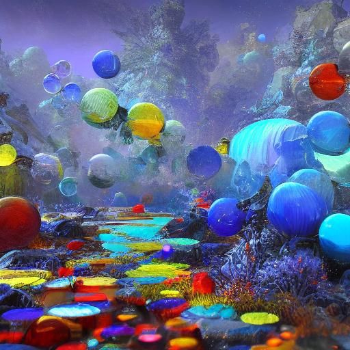 Abstract Bubbles and Marbles in Matte Painting Style
