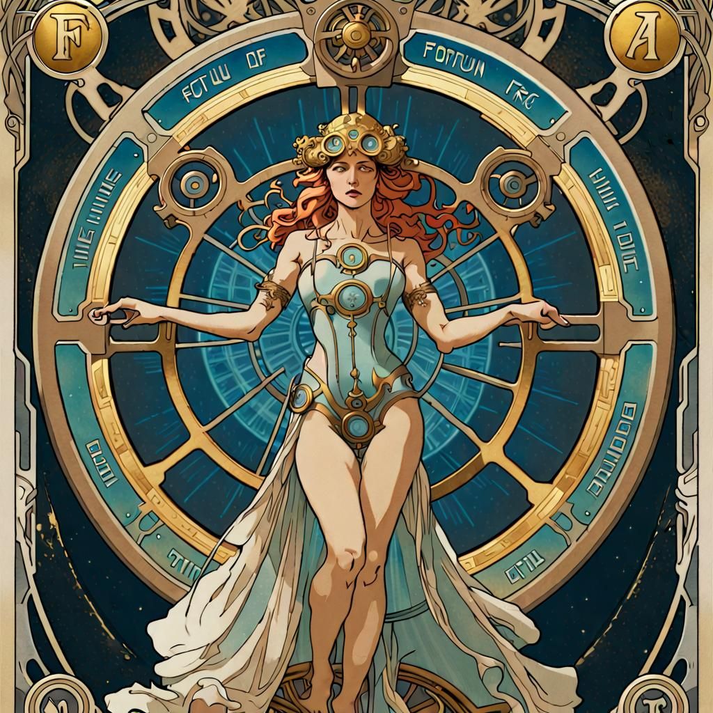 Cybernetic Wheel of Fortune in Art Nouveau Style
