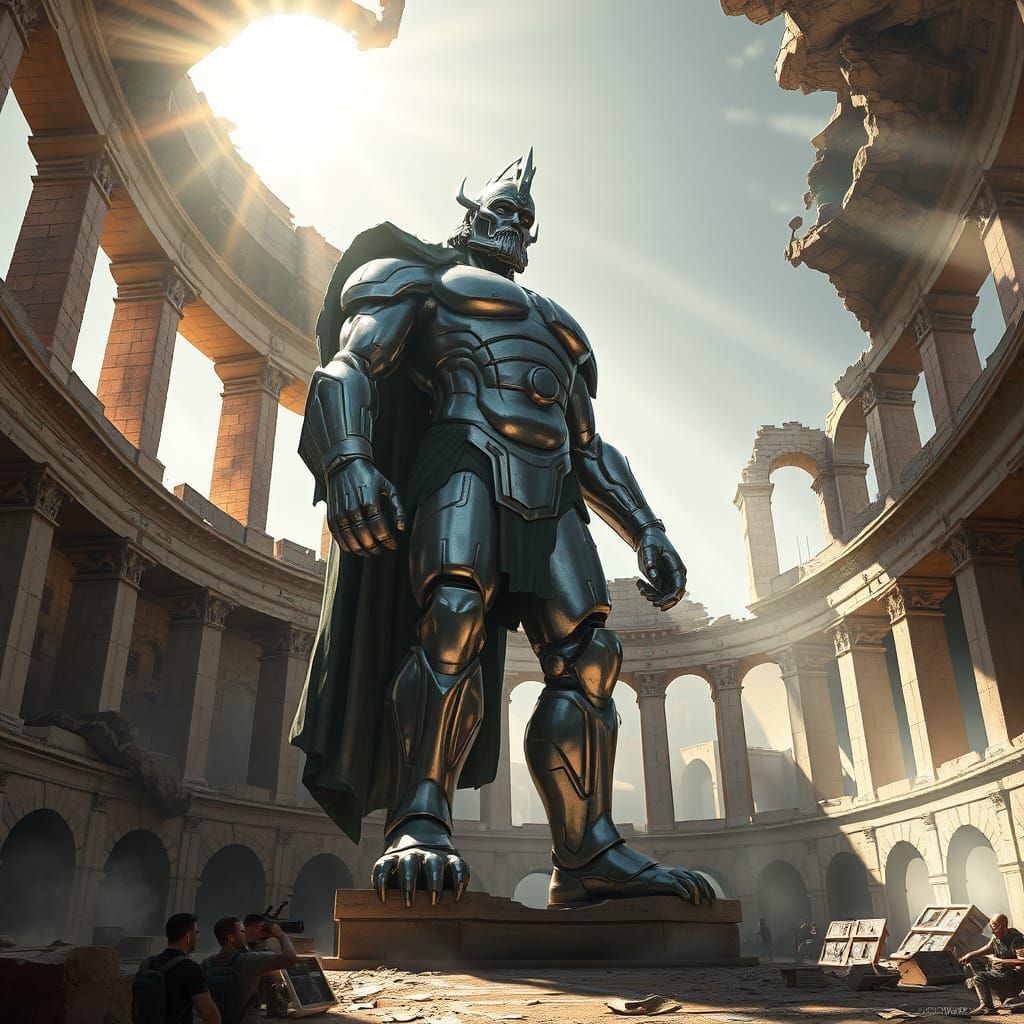 Colossal Metallic Colossus in Roman Coliseum