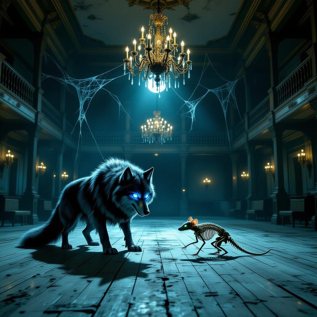 Ghostly Victorian Ballroom with Granite Wolf and Skeletal Ra...