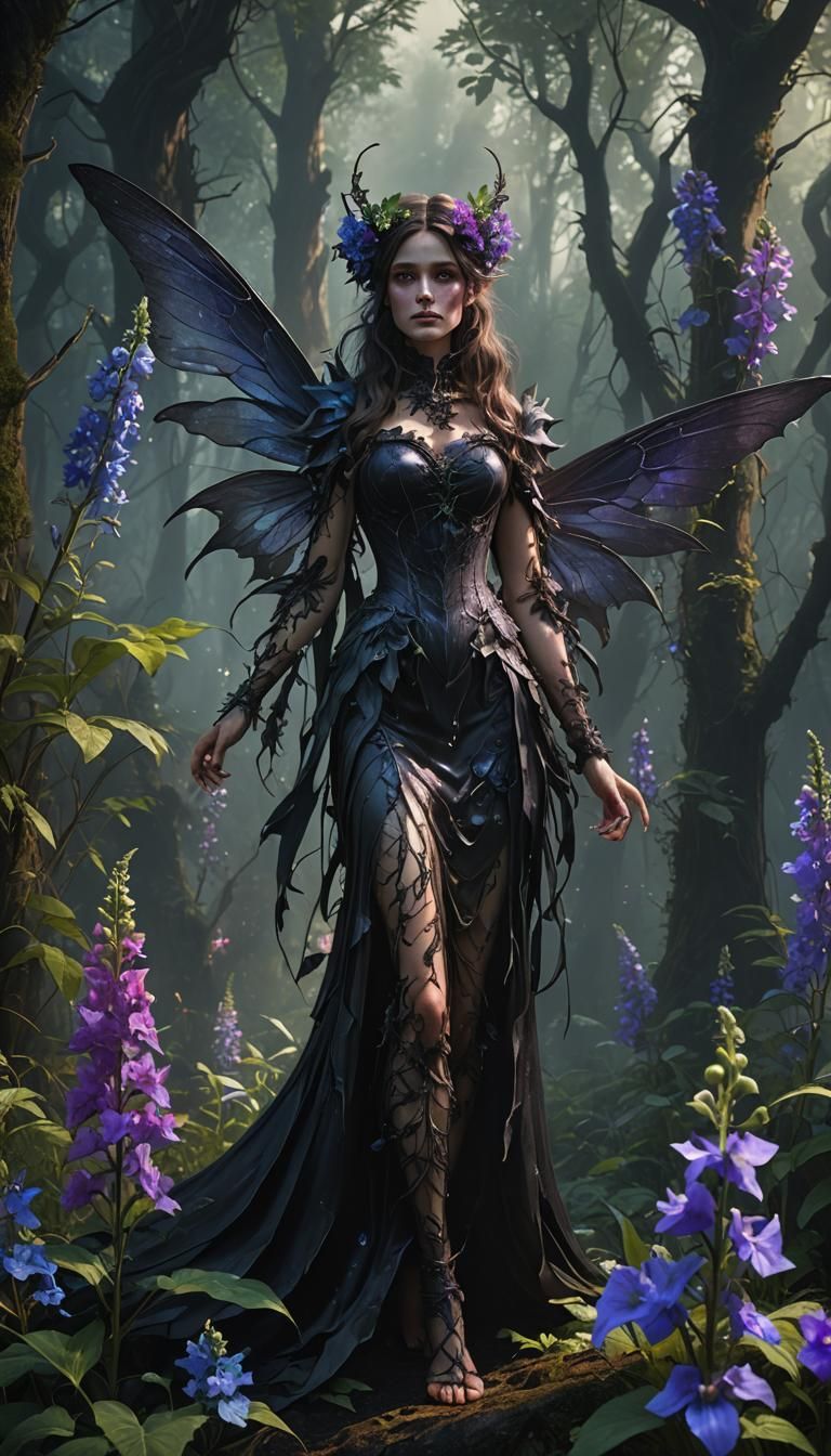 Dark Fairy in Ethereal Forest, Dark Fantasy Art