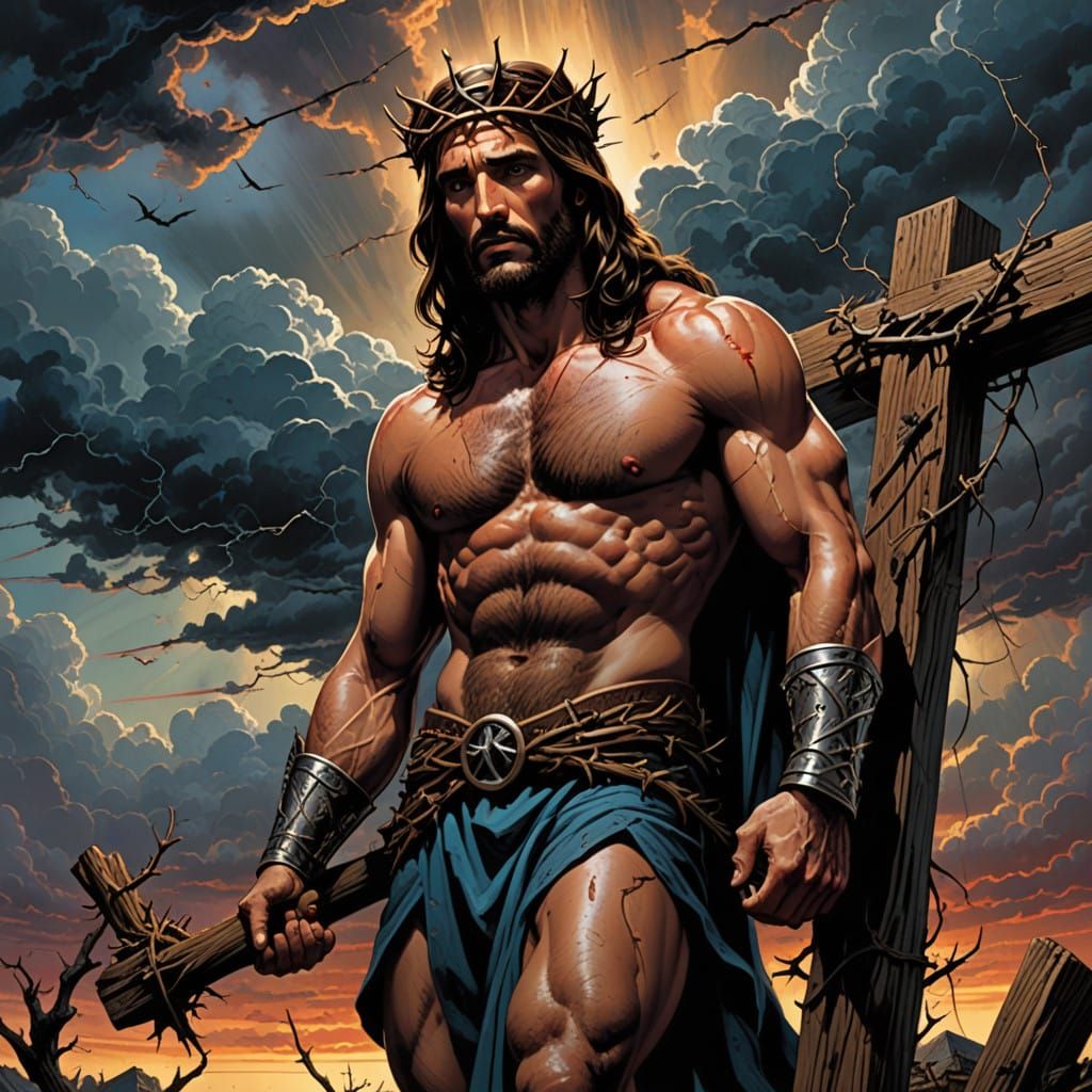 Jesus on the Cross in Comic Book Art Style