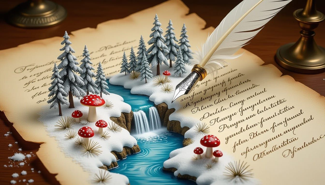 Surreal Winter Forest Emerges From Antique Parchment