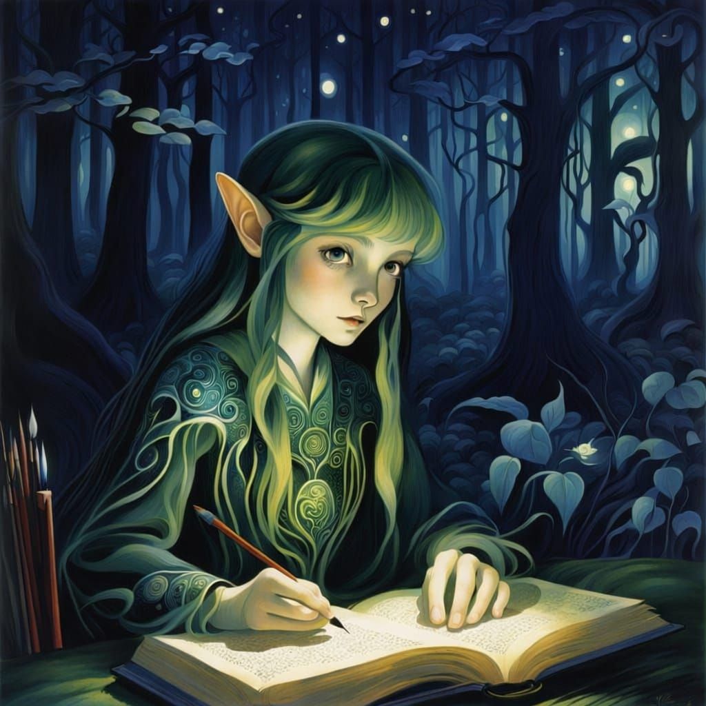 Forest Elf Investigates Magical Wisps by Night