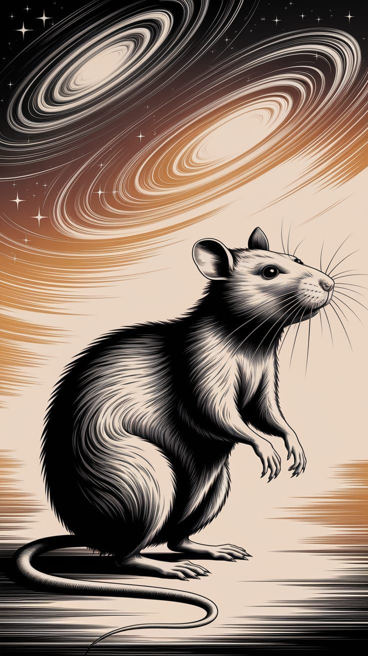 Mystical Rat Under Celestial Sky: Paul Klee Etching