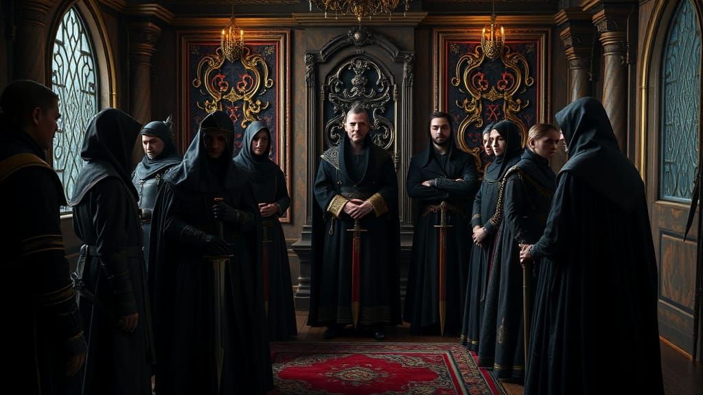 Medieval Nobles Confer with Deadly Assassins in Dark, Fantas...