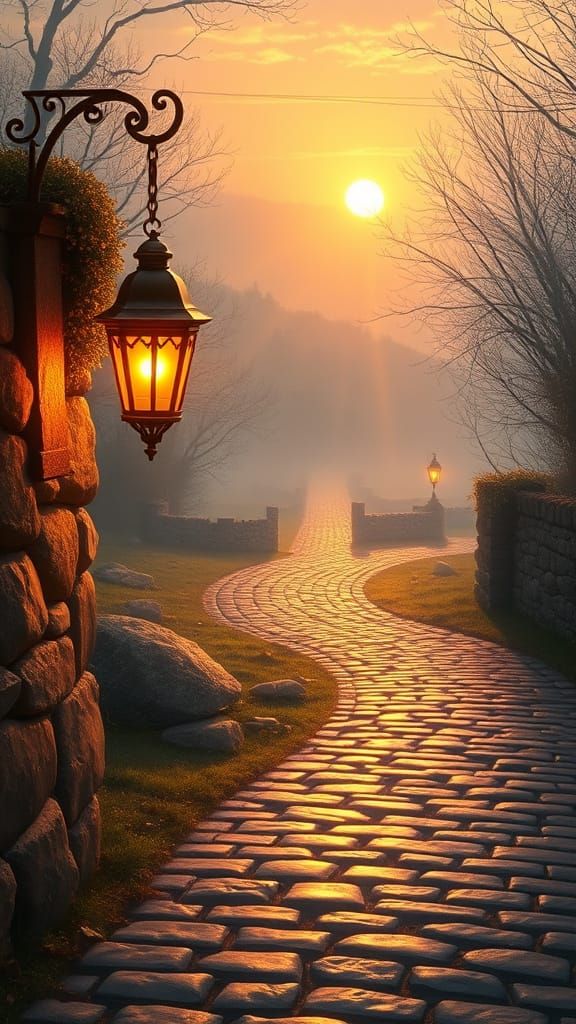 Ornate Lantern Guides Hopeful Path to Ethereal Sunrise