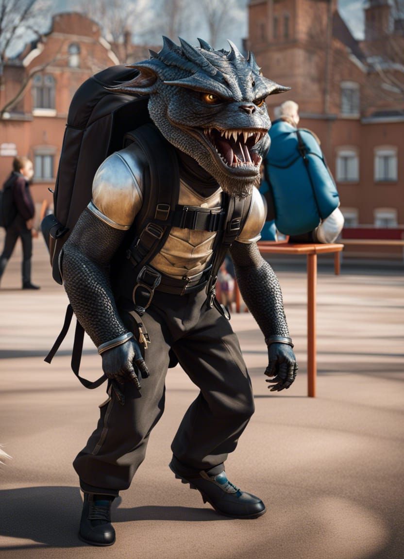 Alien Beast on Playground, in Style of Karol Bak