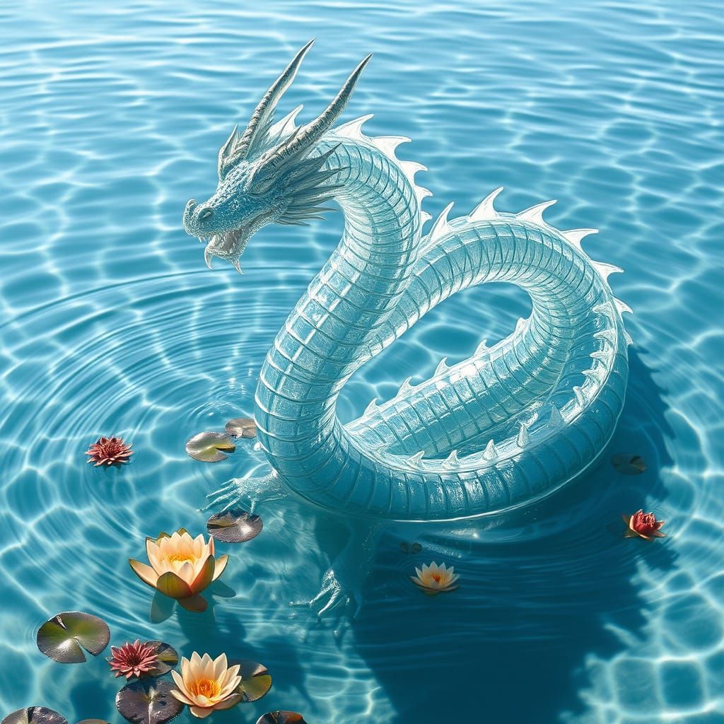 Ethereal Water Dragon Emerges from Shallow Pool