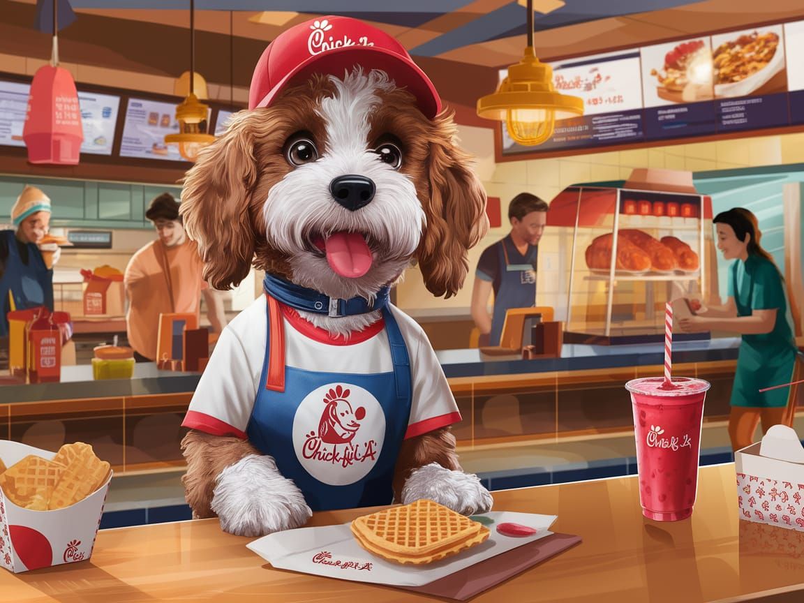 Berne-doodle Puppy Working at Chick-fil-A