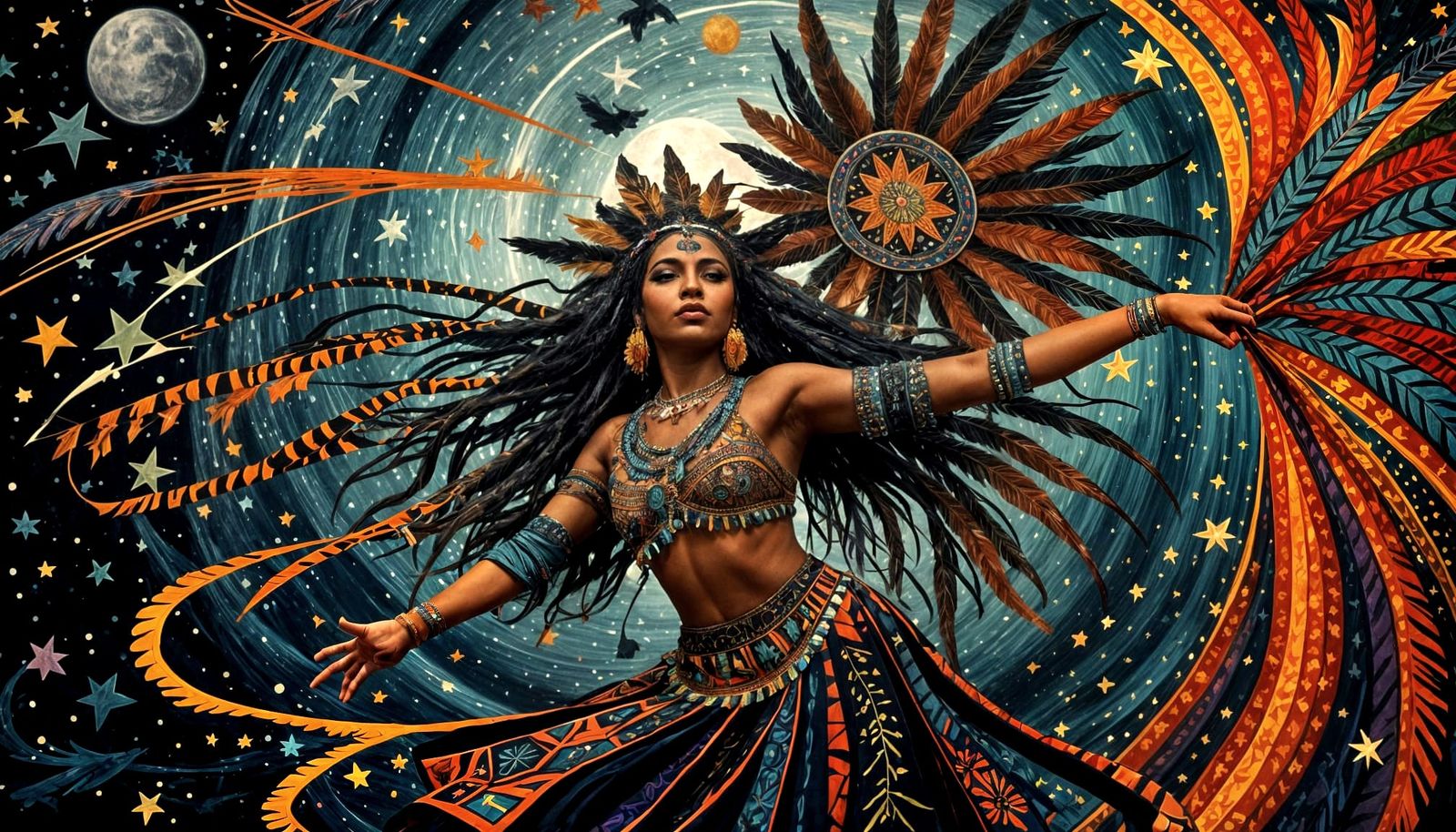 Vibrant Witch Jazz Dance Under Starlight