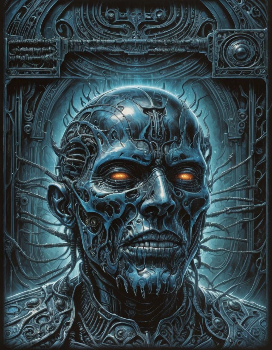 Dark Biomechanical Warrior in Surreal Gothic Horror Style