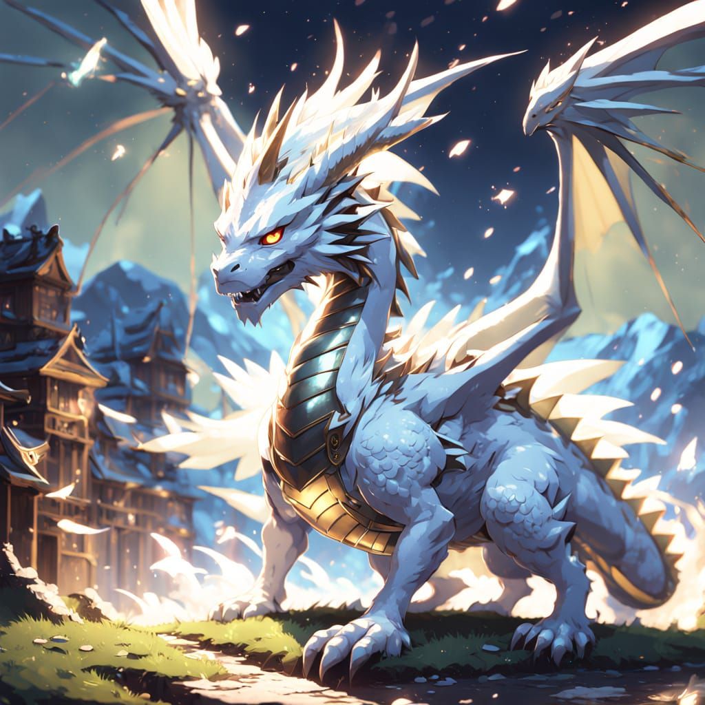 Sparkly White Dragon in Mystical Anime Realm