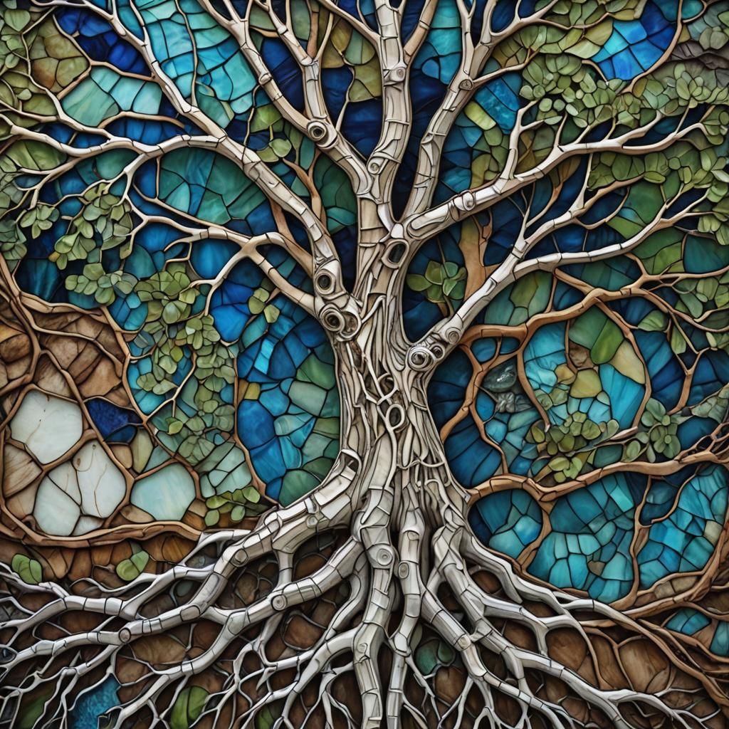 Stained Glass Tree Roots and Mycelial Network