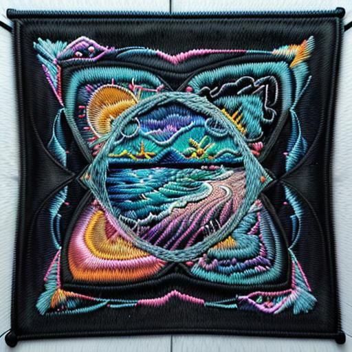 Embroidered Neon Sunrise Ocean Needlepoint Patch