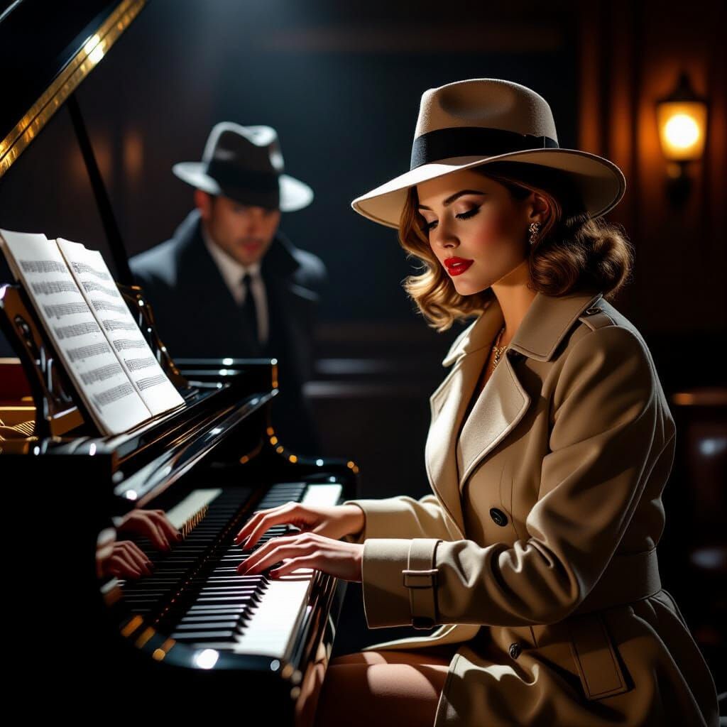 Femme Fatale in Film Noir Style with Detective