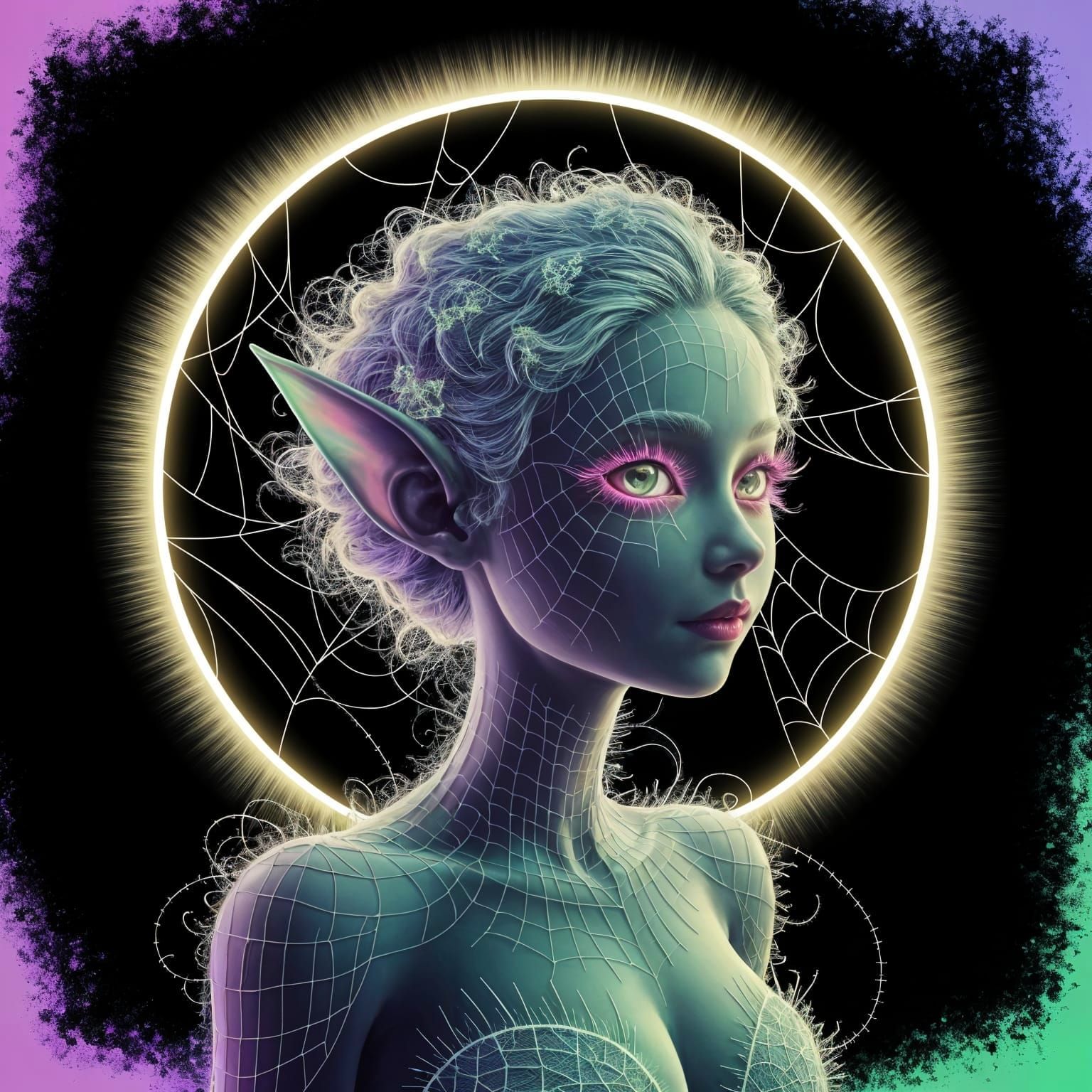 Spidersilk Nymph Portrait in Sumi Ink Style