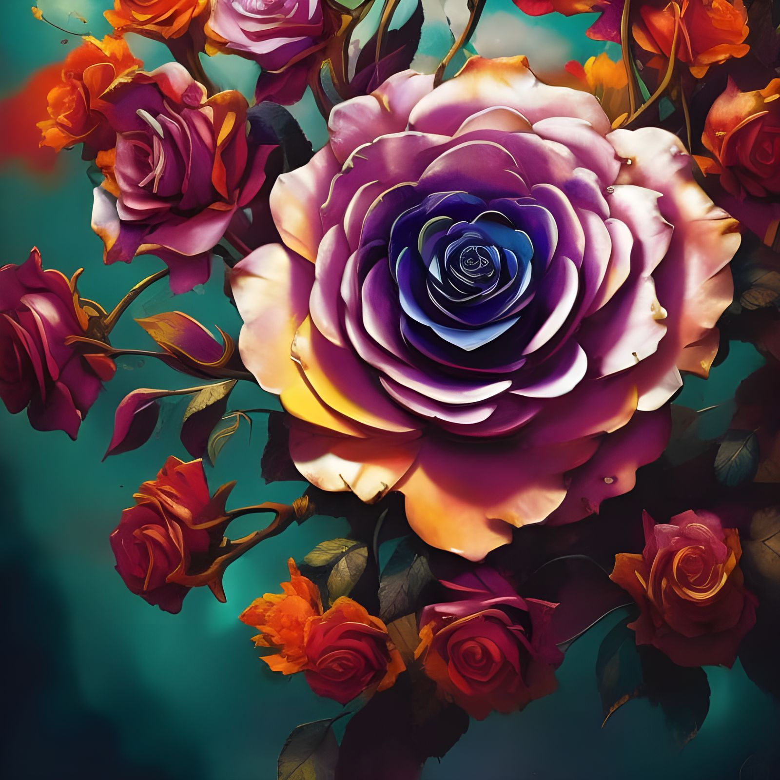 Stained Glass Rose in Punk Vintage Art Style