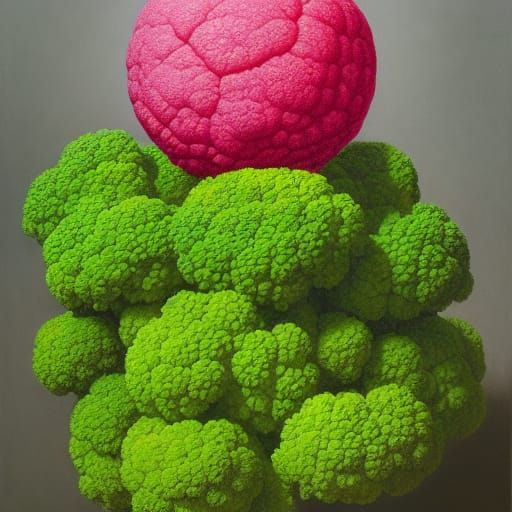 Neon Broccoli Knight Portrait in Oil Painting Style