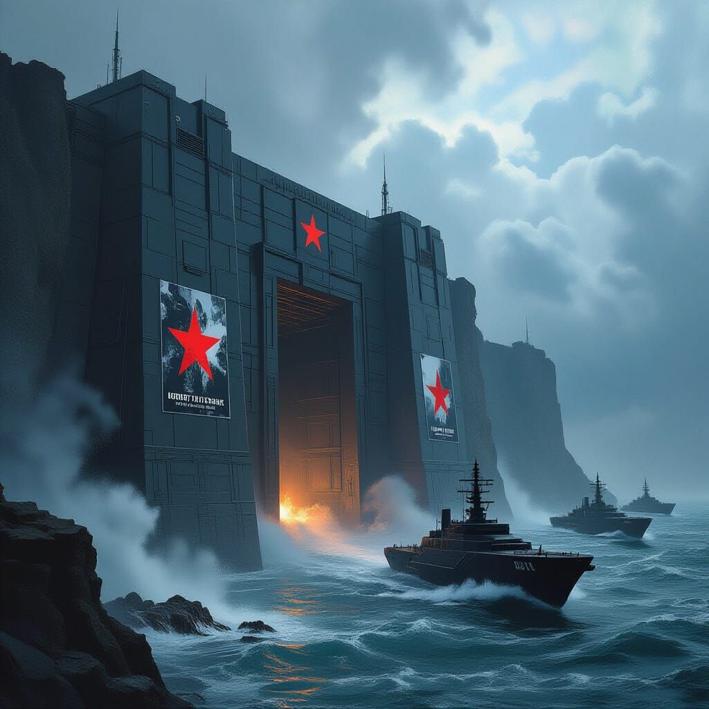 Dystopian Fortress on Stormy Cliffside