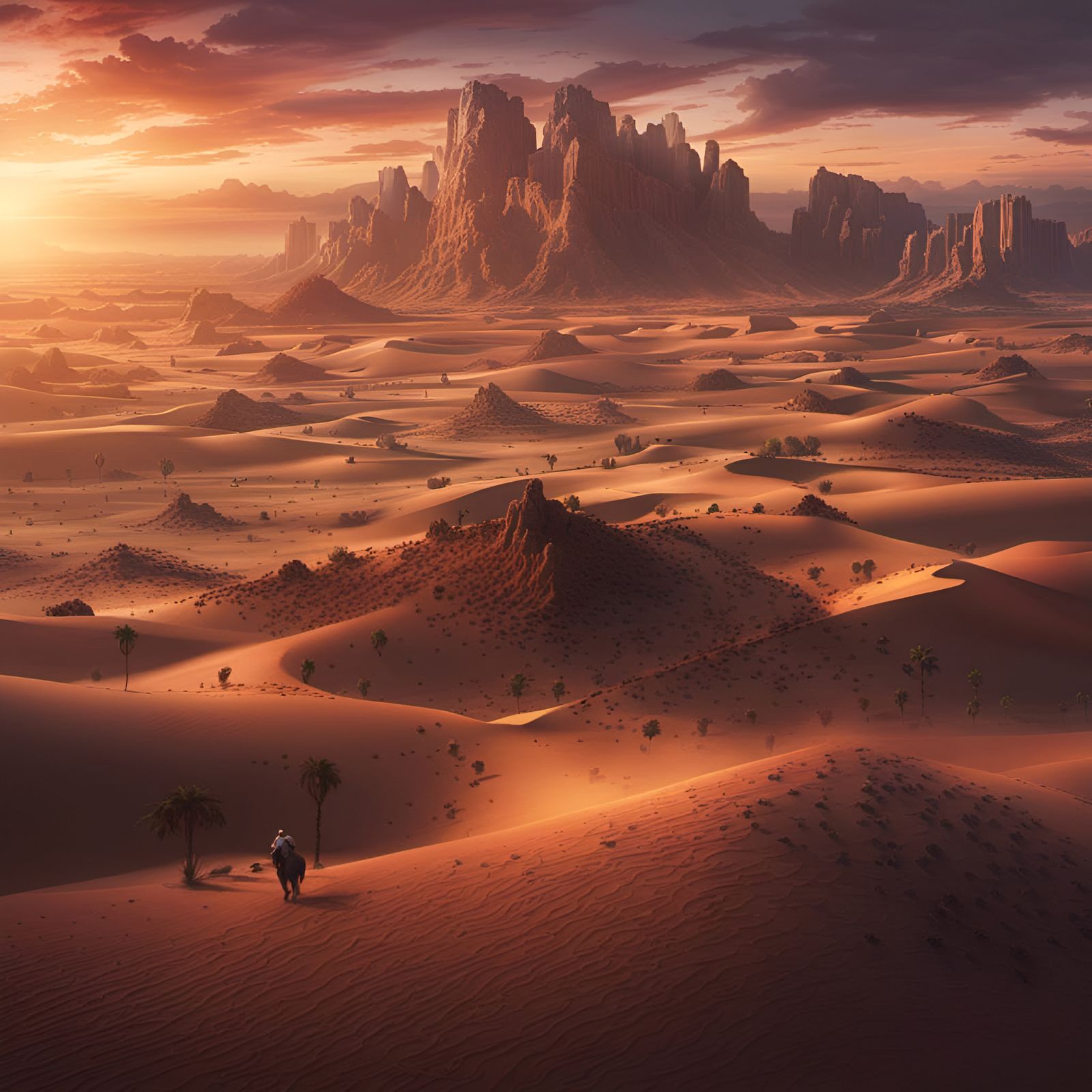 Epic Desert Sunset Digital Matte Painting