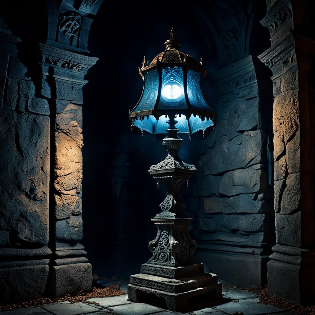 Creepy Lamp in Mystical Chamber, Dark Fantasy Style