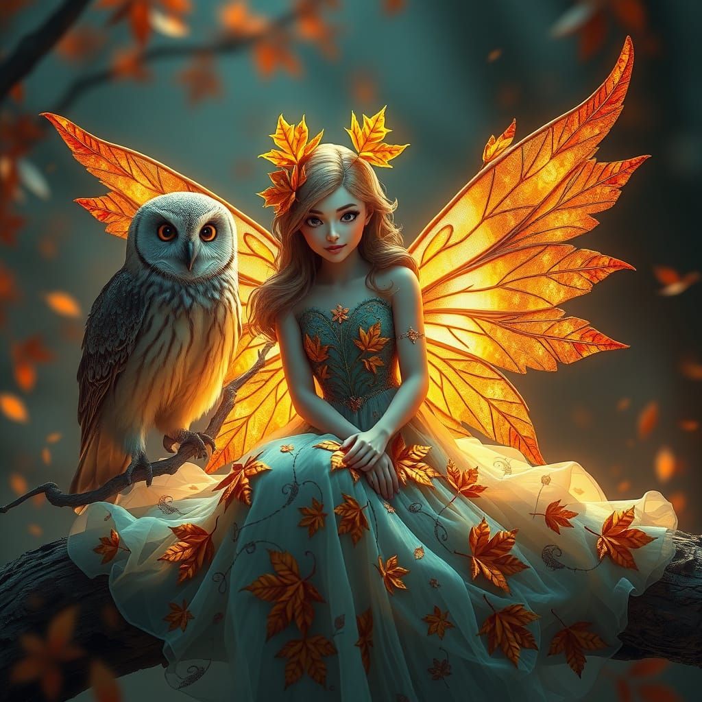 Fairy and Owl in Bold Fantasy Art Style