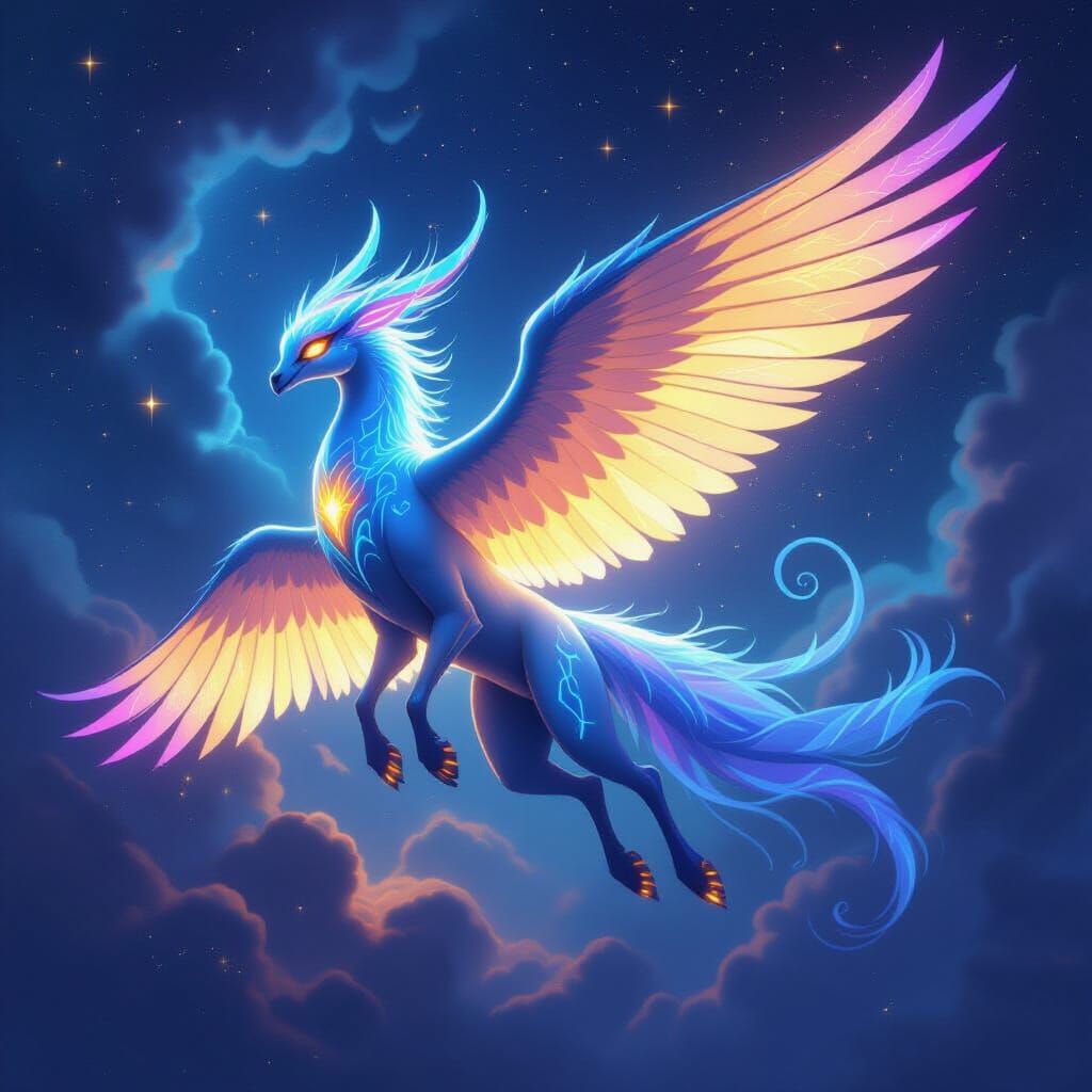 Mythical Winged Creature in Dreamlike Digital Art Style