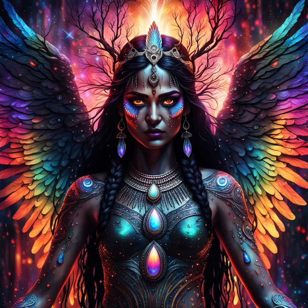 Indian Fantasy Goddess with Rainbow Wings