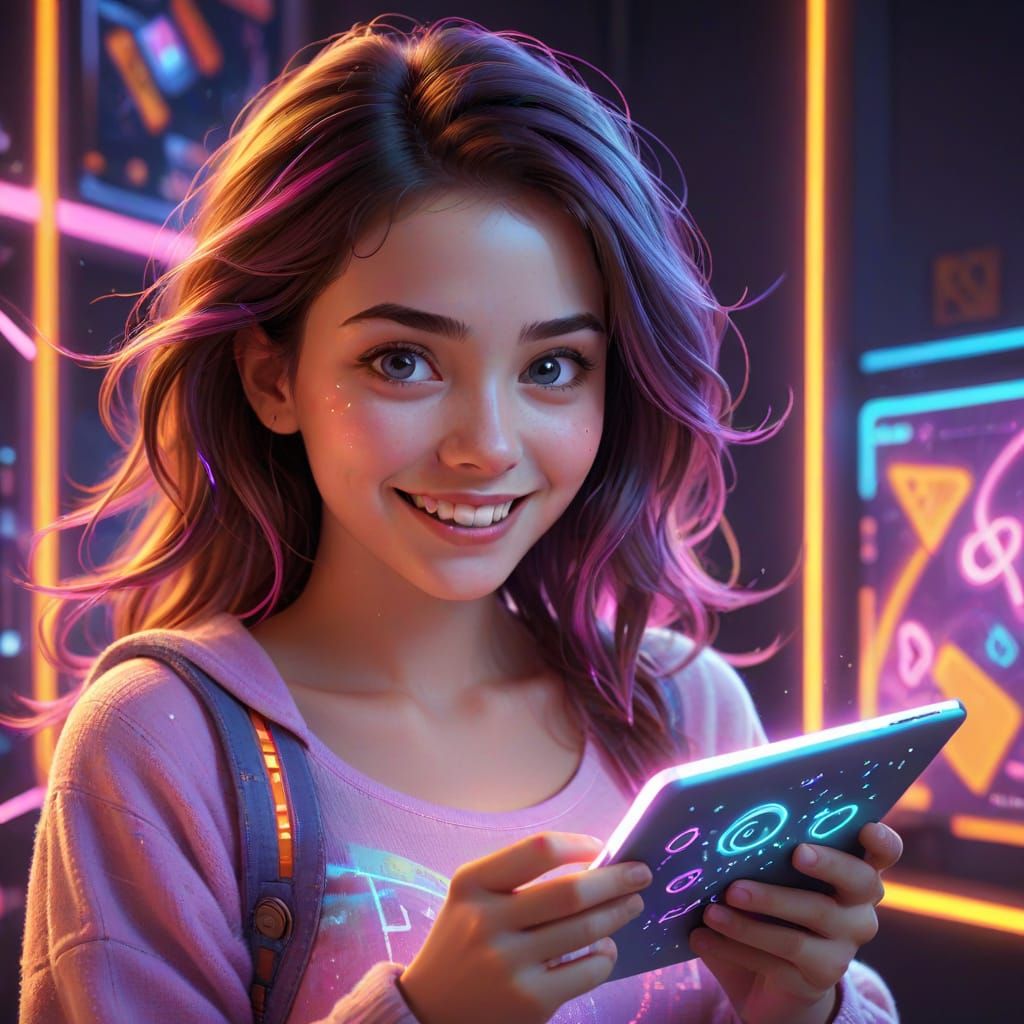 Youthful Digital Art of a Happy Gamer