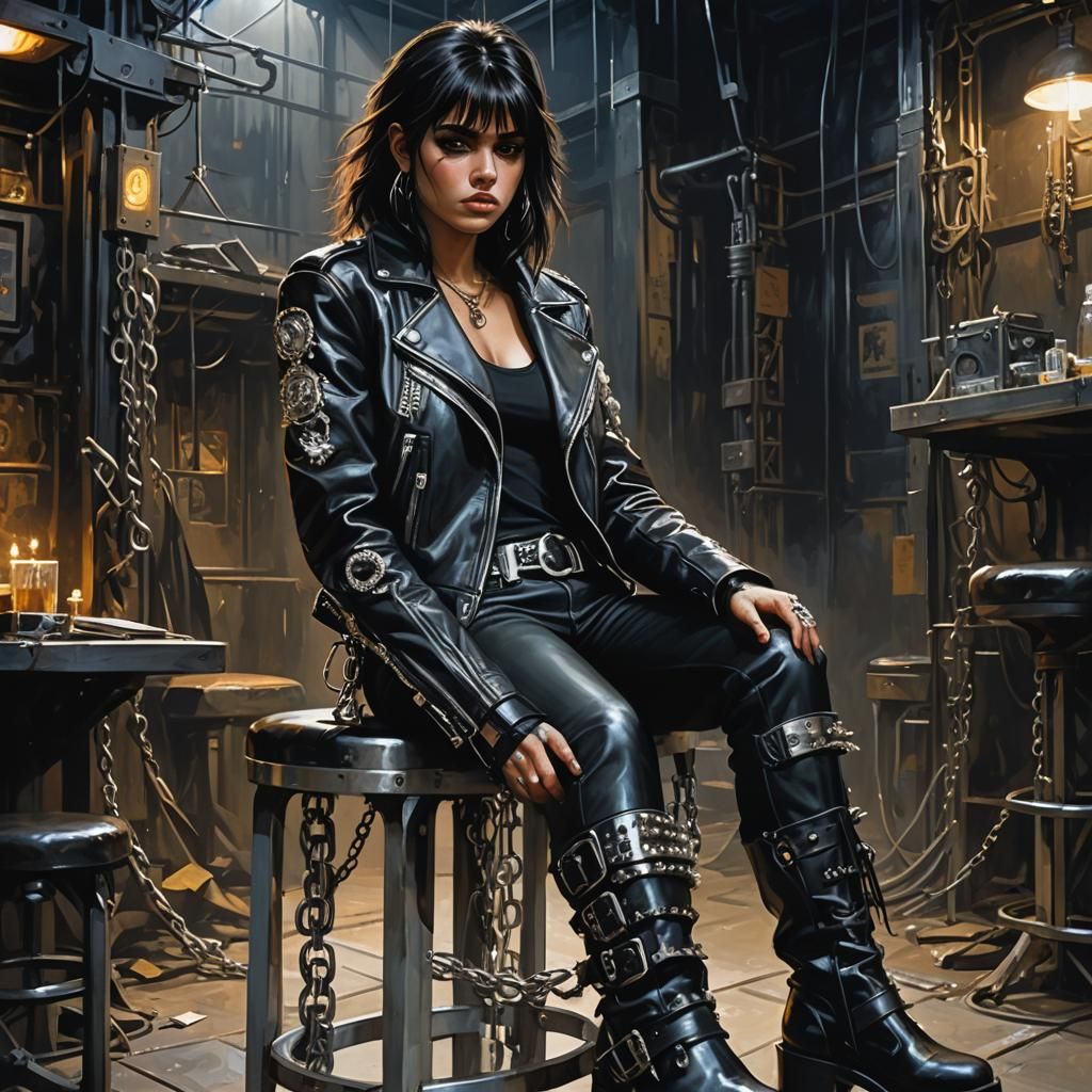 Woman in Spiked Leather Jacket, Dystopian Style