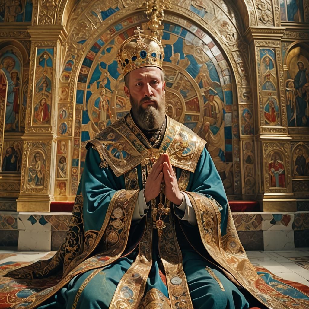 Russian King Praying in Orthodox Church: Iconography